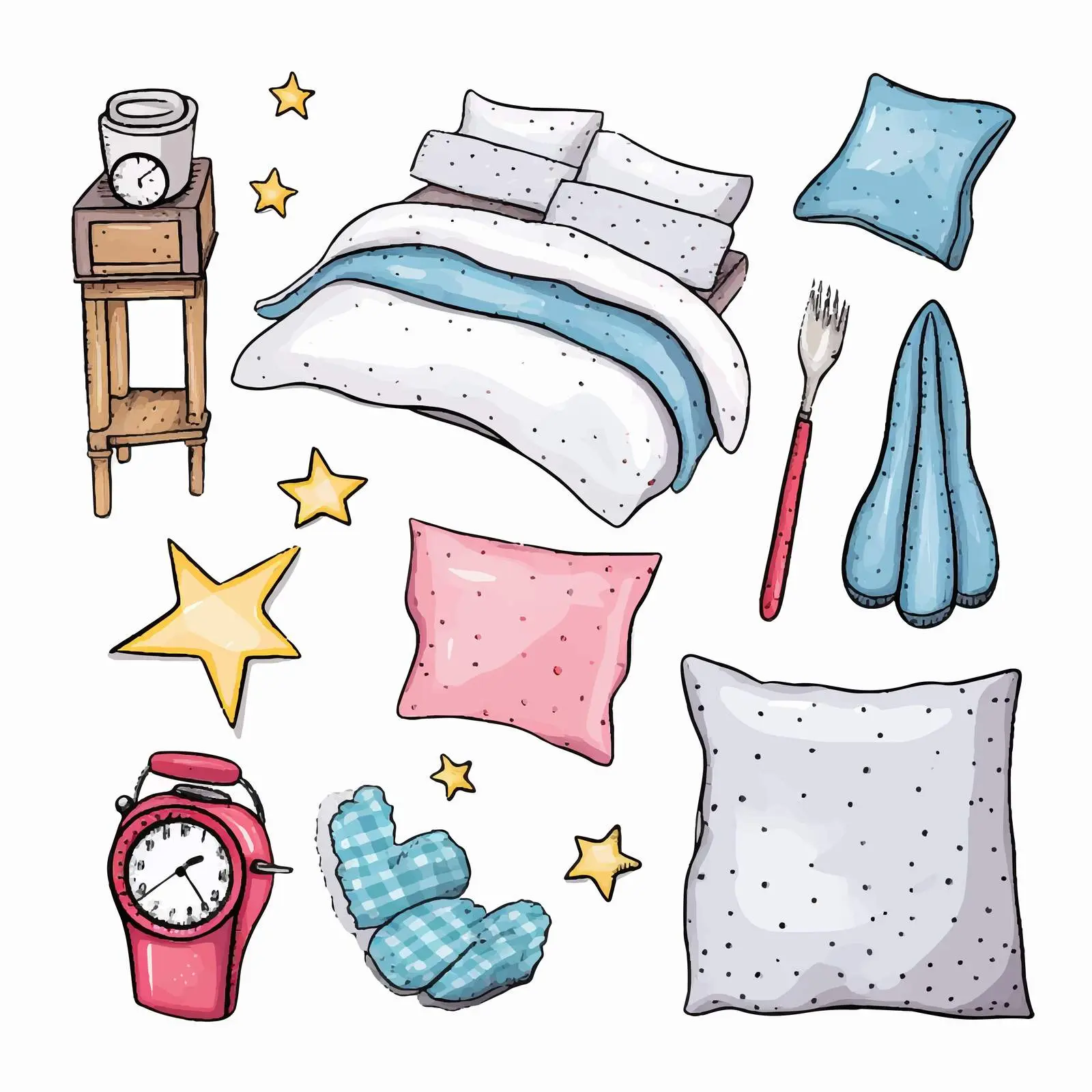 Pajama Sleepover Party Elements Sketch Kit — free download from Dotvec