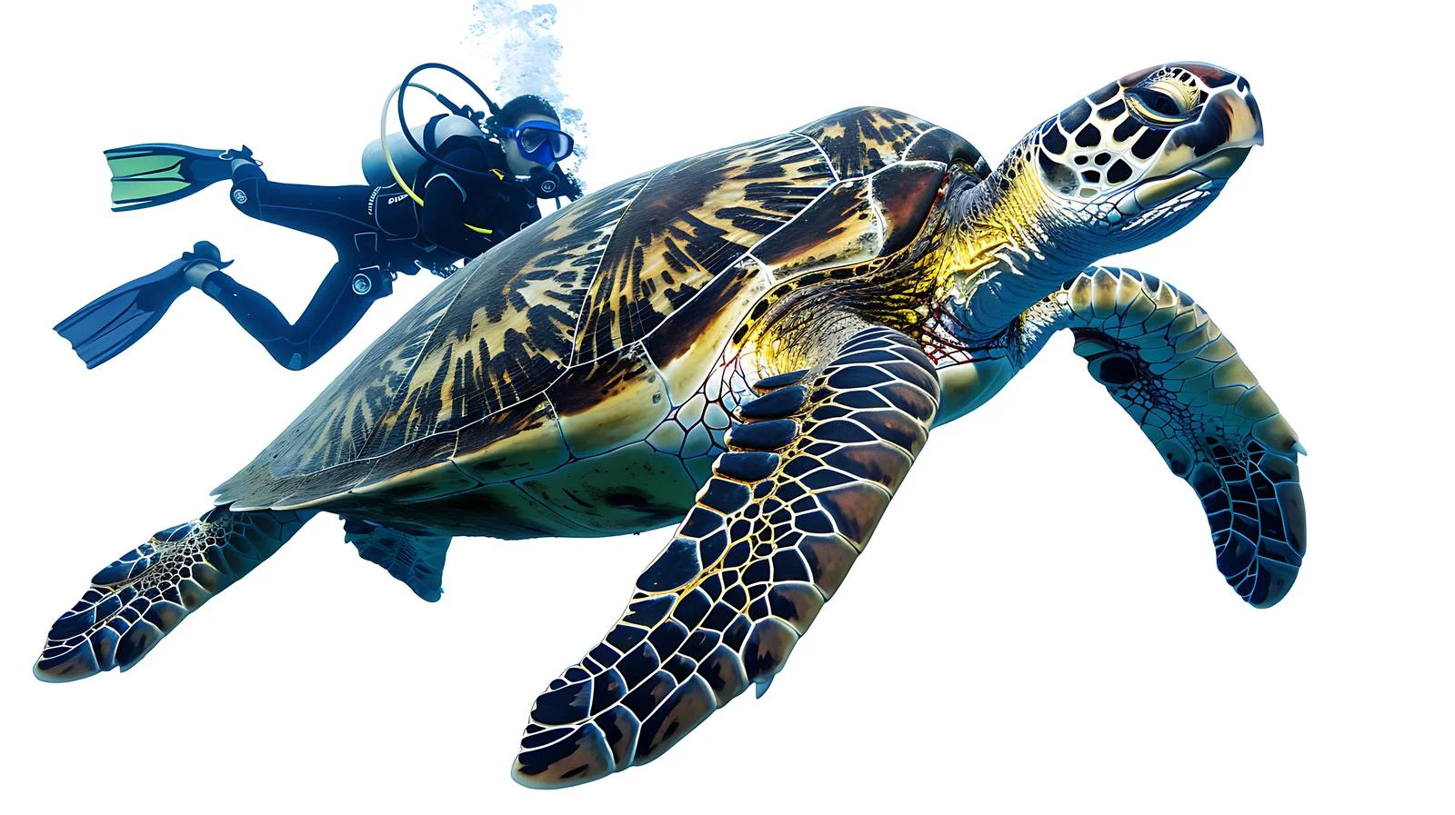 Underwater Diver and Sea Turtle Encounter — free download from Dotvec