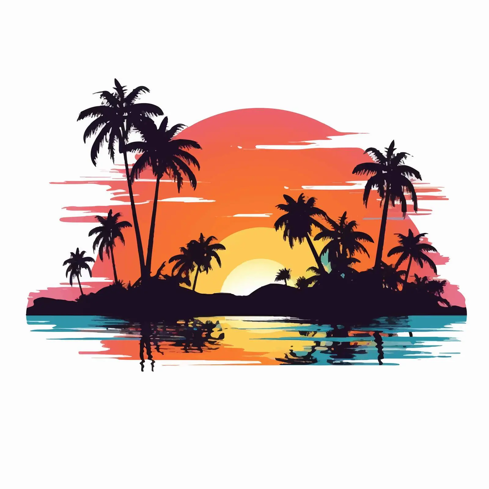 Palm Beach Sunset Silhouettes Vector Art — free download from Dotvec