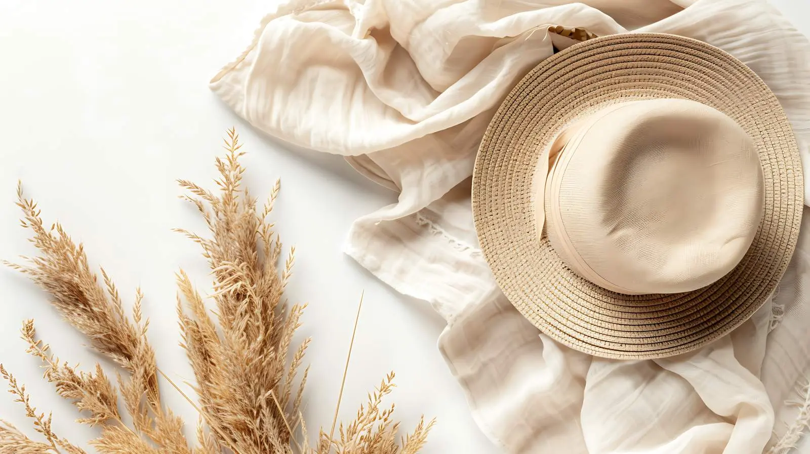 Pampas Grass Stems in Straw Hat Arrangement — free download from Dotvec