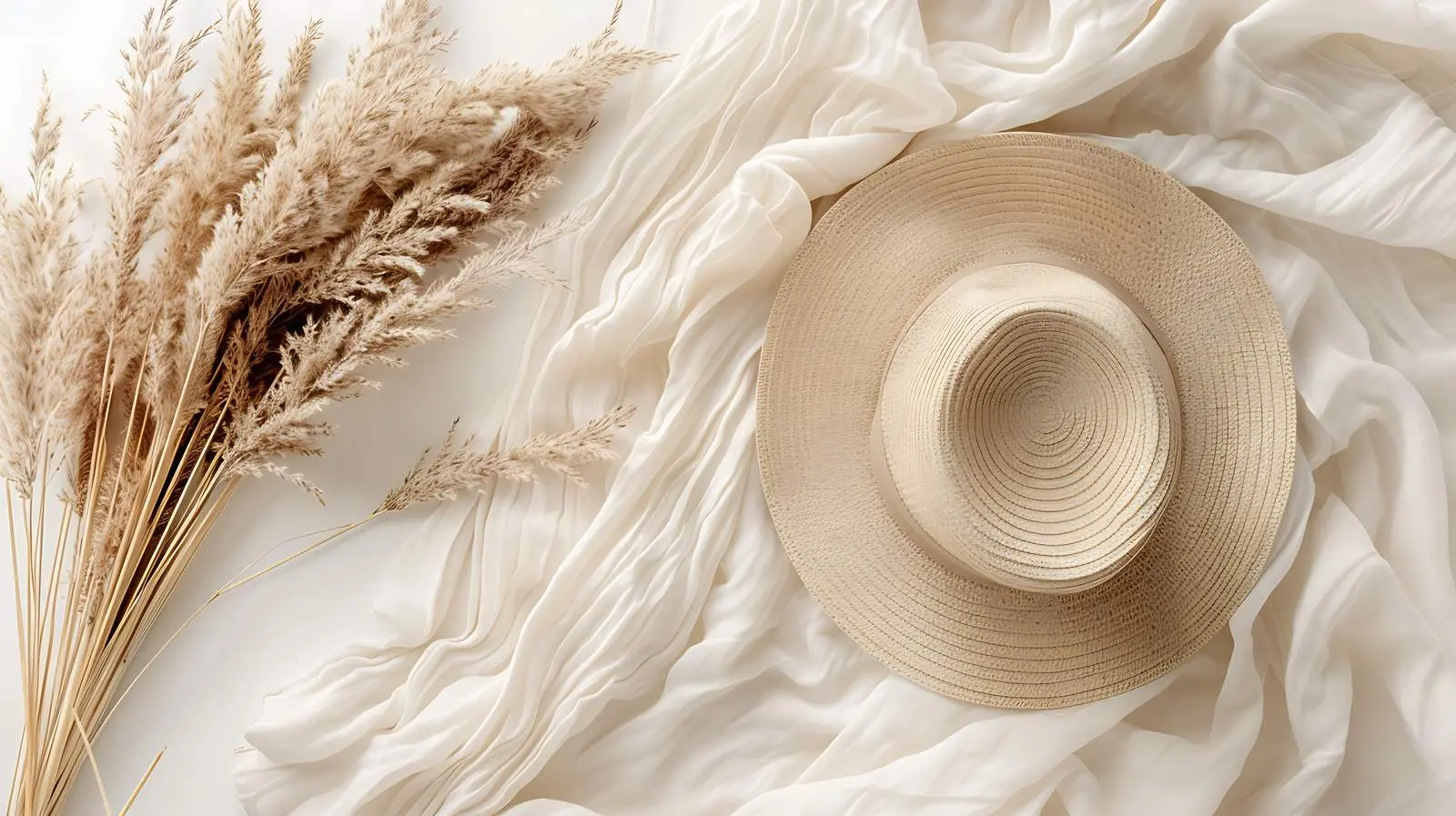 Beige Pampas Grass and Straw Hat Arrangement — free download from Dotvec