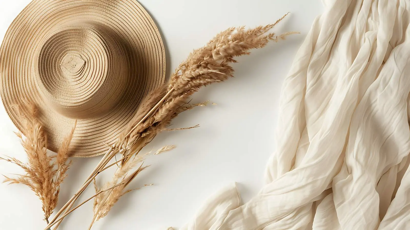 Pampas Grass Stems in Beige Straw Hat — free download from Dotvec