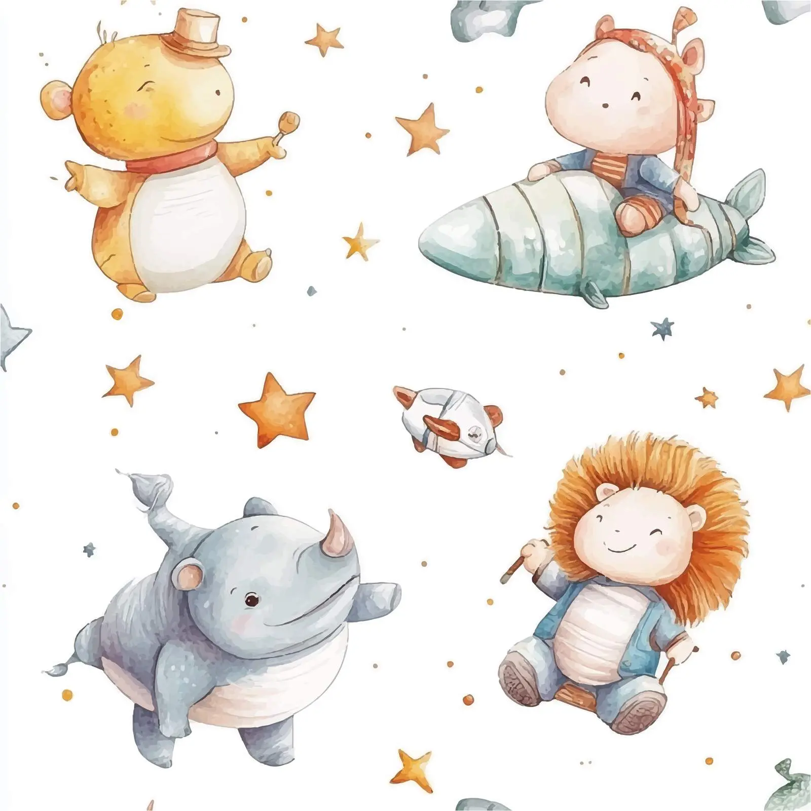 Colorful Watercolor Animals with Aliens and Stars — free download from Dotvec