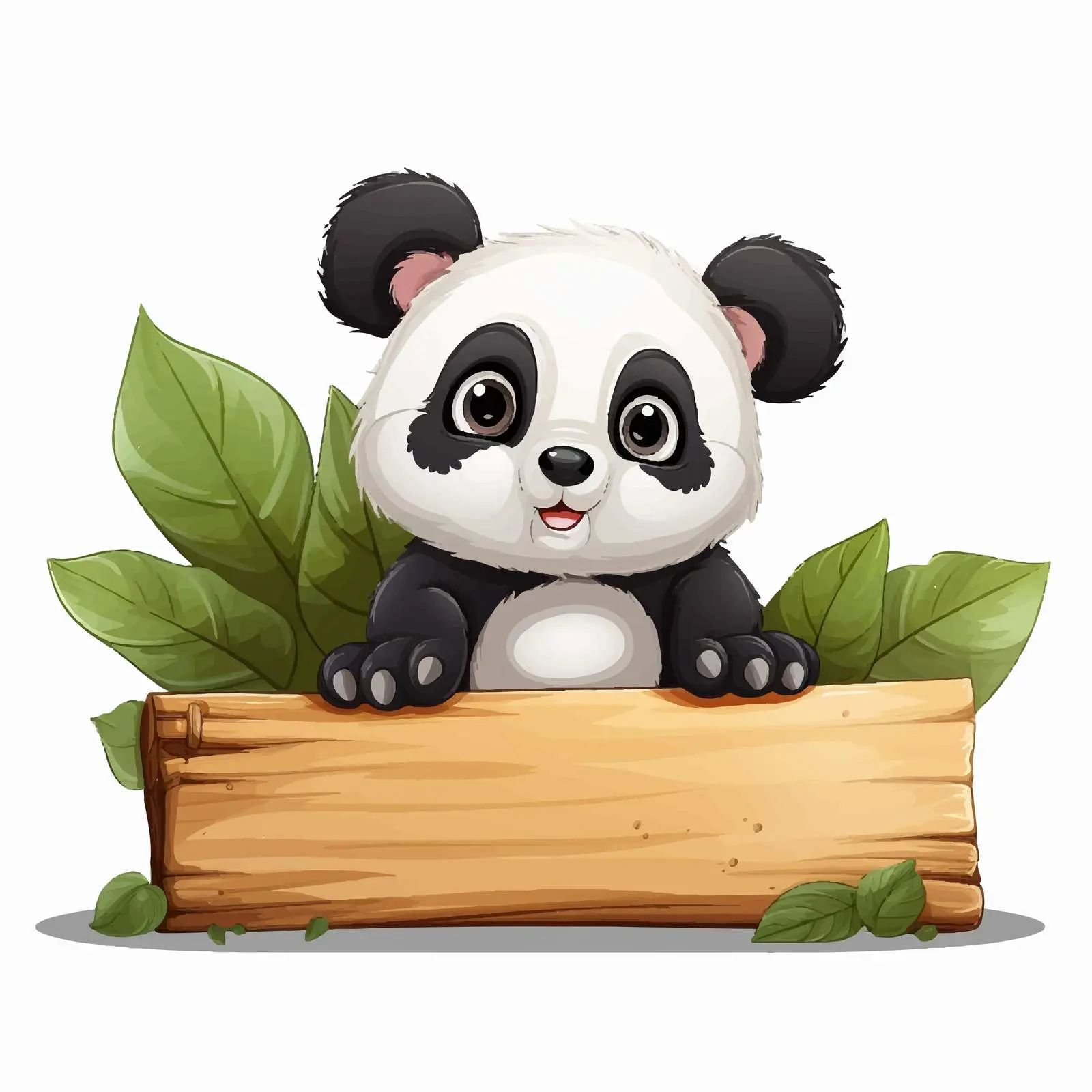 Panda Holding Leaf Beside Wooden Sign Vector Art — free download from Dotvec