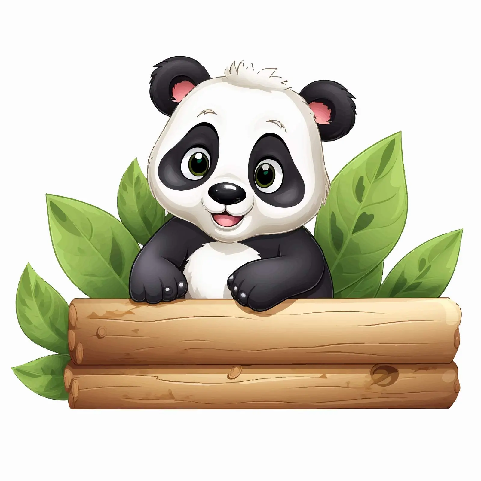 Panda Holding Leaf Next to Wooden Sign Vector — free download from Dotvec