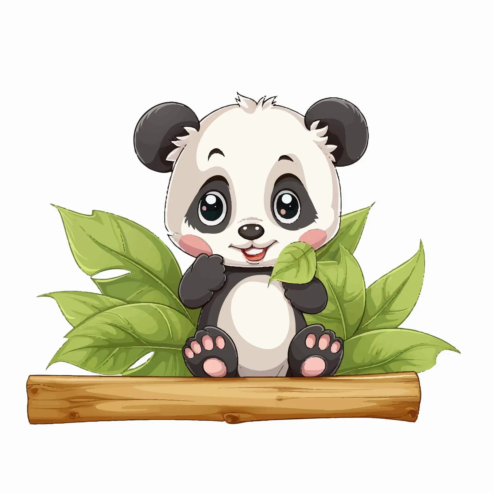 Cartoon Panda with Leaf and Wooden Sign – free vintage sign image from Dotvec