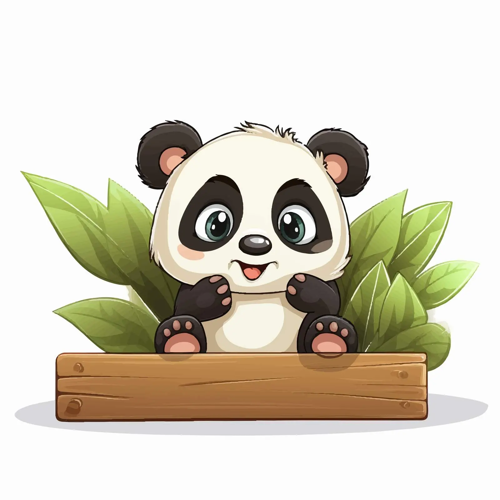 Panda Holding Leaf Next to Wooden Sign Vector – free vintage sign image from Dotvec