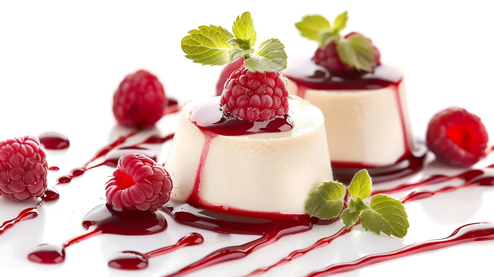 Raspberry-topped Panna Cotta on White Background — free download from Dotvec