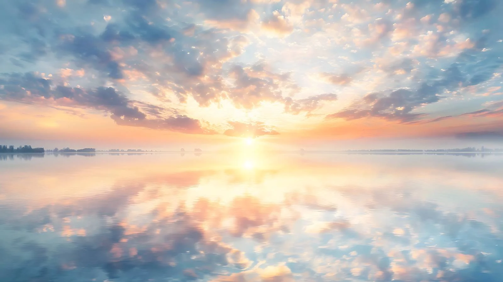 Tranquil Sunrise Reflection on Lake Shoreline — free download from Dotvec