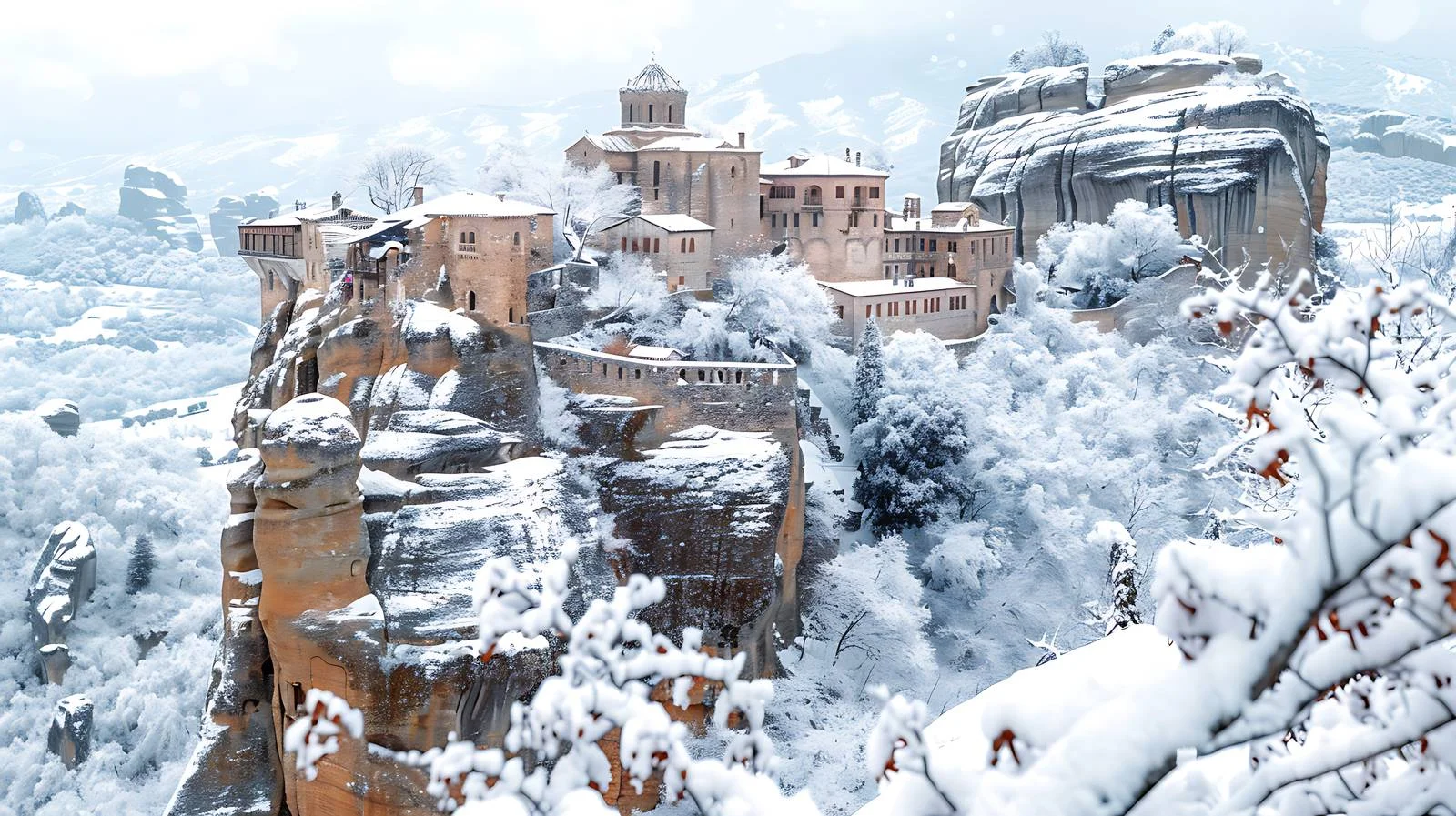 Majestic Meteora Monastery Panorama — free download from Dotvec