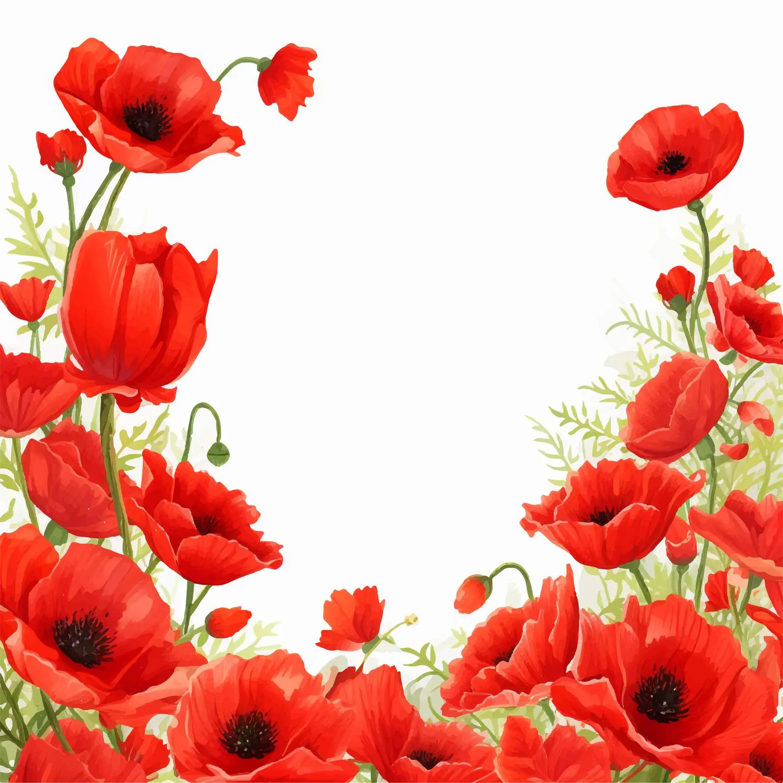 Bright Red Summer Field Flowers Frame – free rural scene image from Dotvec