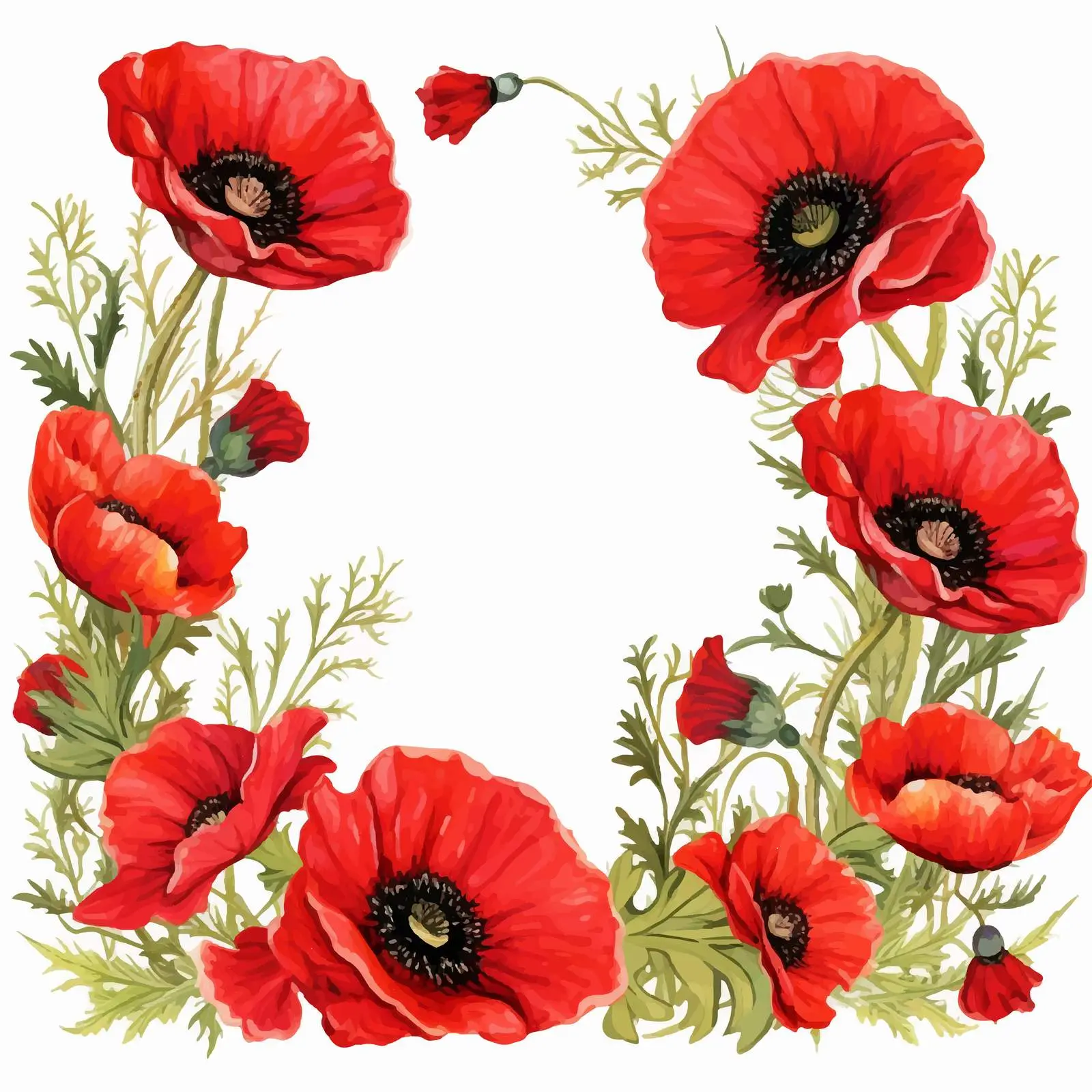 Bright Red Poppy Field Flower Frame — free download from Dotvec