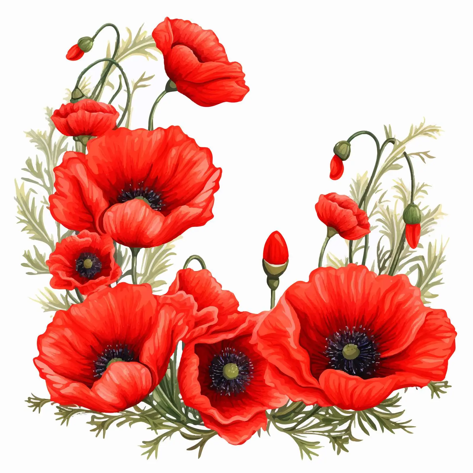 Vibrant Red Poppy Flowers Frame on White Background — free download from Dotvec
