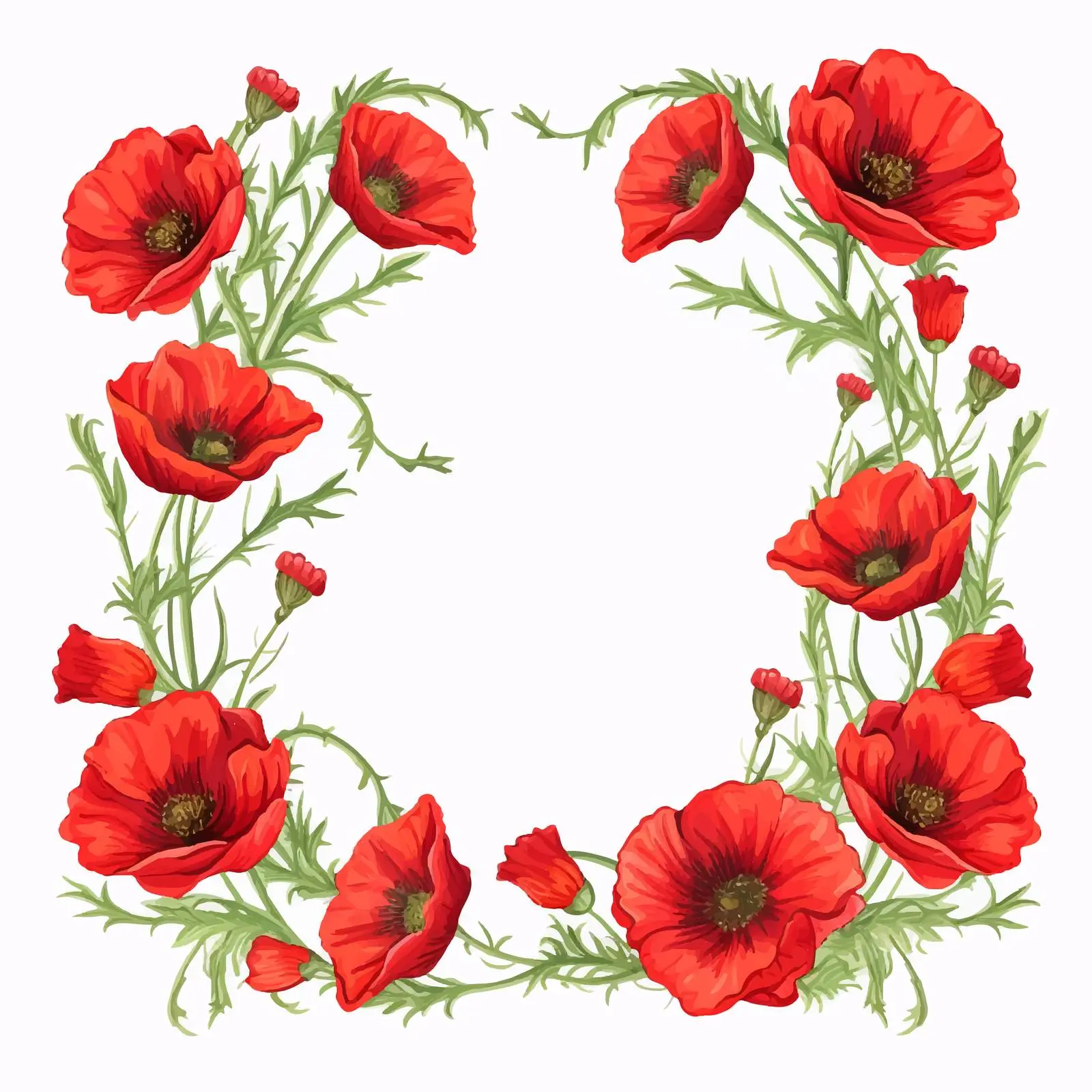 Vibrant Red Poppy Field Flowers on White Background — free download from Dotvec