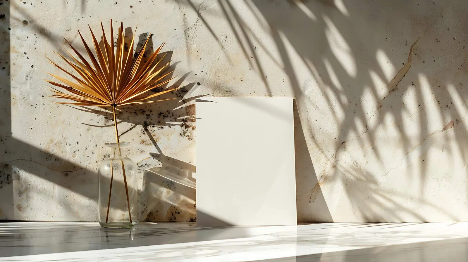 Blank Paper Card Mockup with Dried Palm Leaves — free download from Dotvec