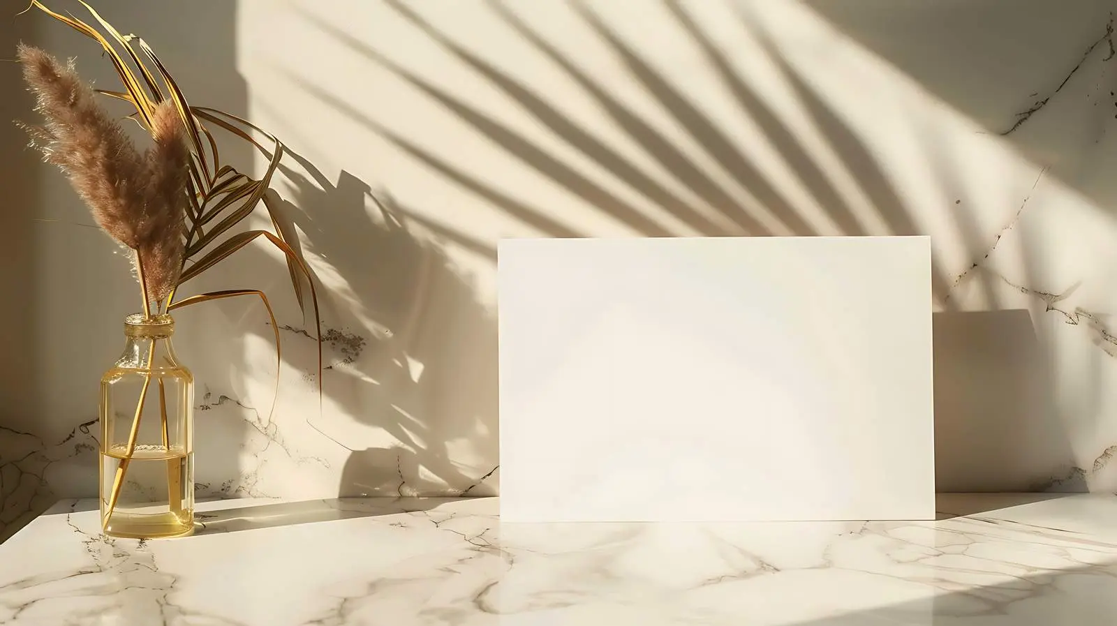 Blank Paper Card Mockup with Dried Palm Leaf — free download from Dotvec