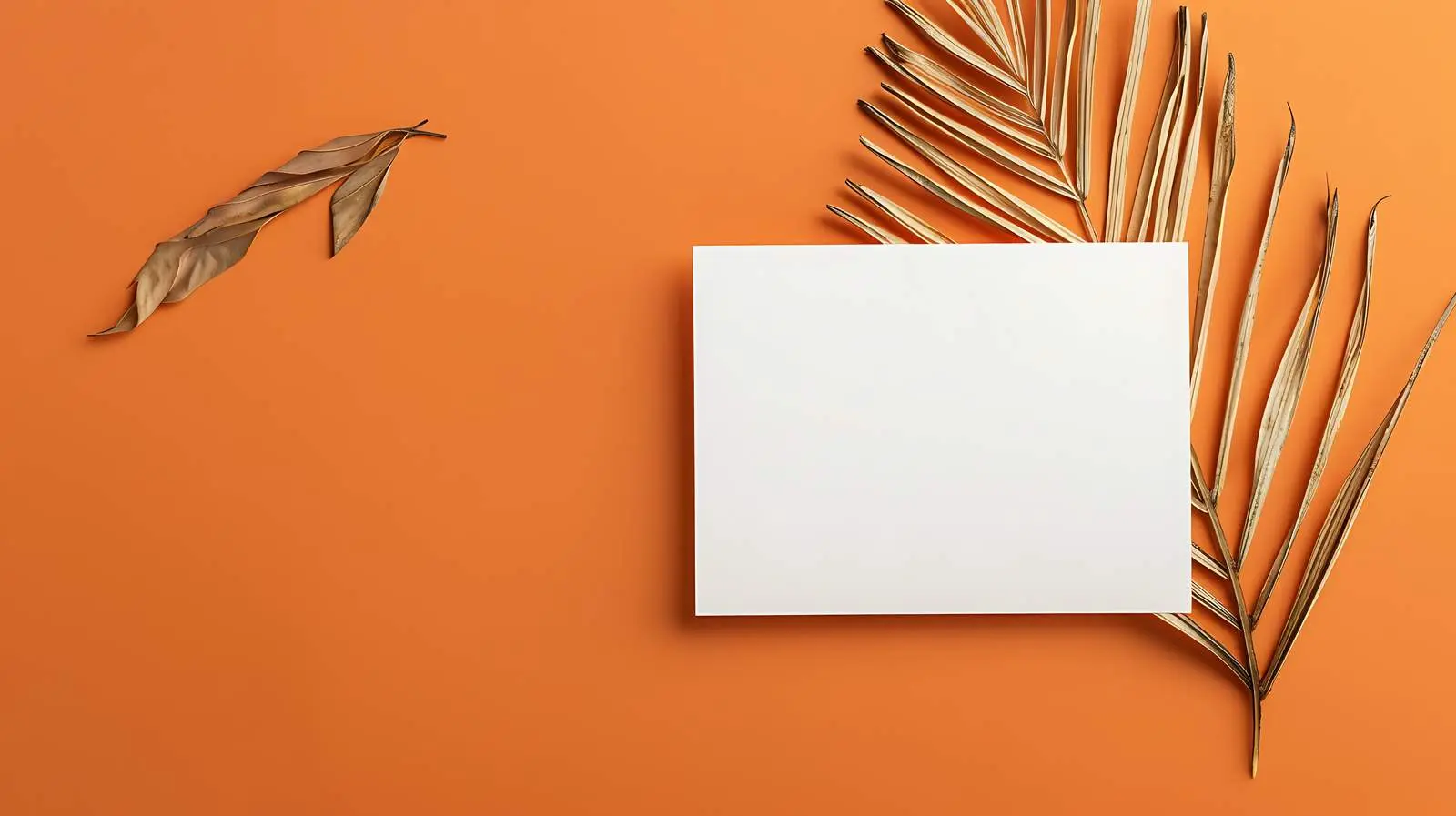 Blank Card Sheets Mockup with Dried Palm Leaf – free visual mockup image from Dotvec