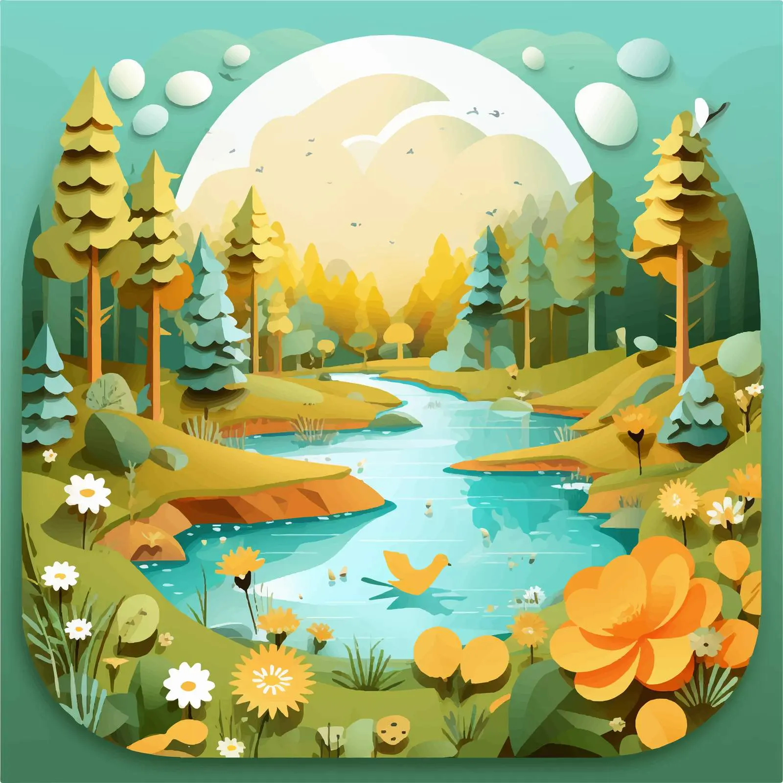 Pond in Forest Vector Illustration Design – free tranquil environment image from Dotvec