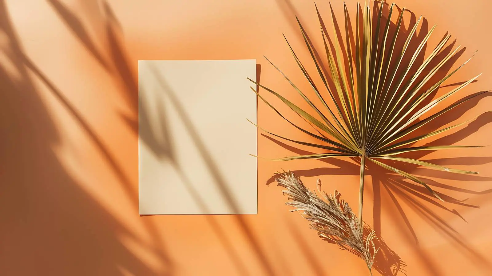 Blank Card Mockup with Dried Palm Leaf – free artistic mockup image from Dotvec