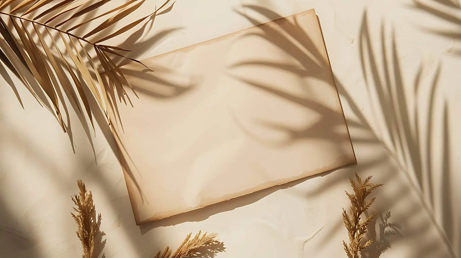 Blank Card Mockup with Dried Tropical Leaves — free download from Dotvec