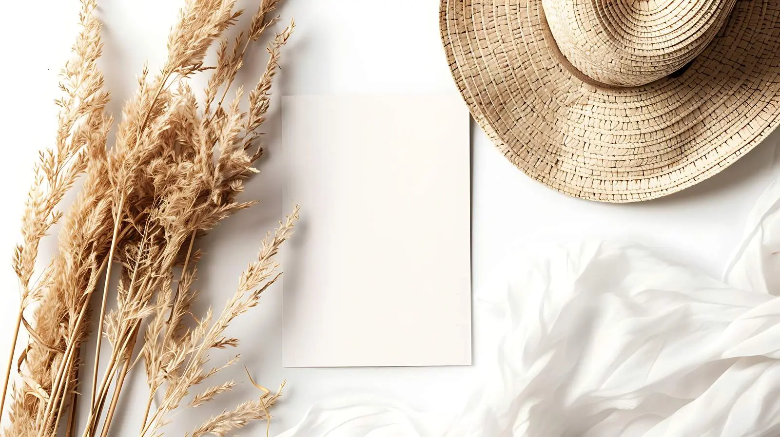 Mockup of Blank Paper Cards and Straw Hat — free download from Dotvec