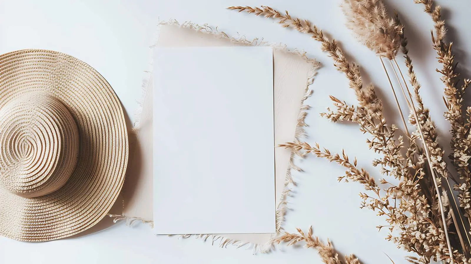Blank Paper Sheet Mockup with Straw Hat – free visual mockup image from Dotvec