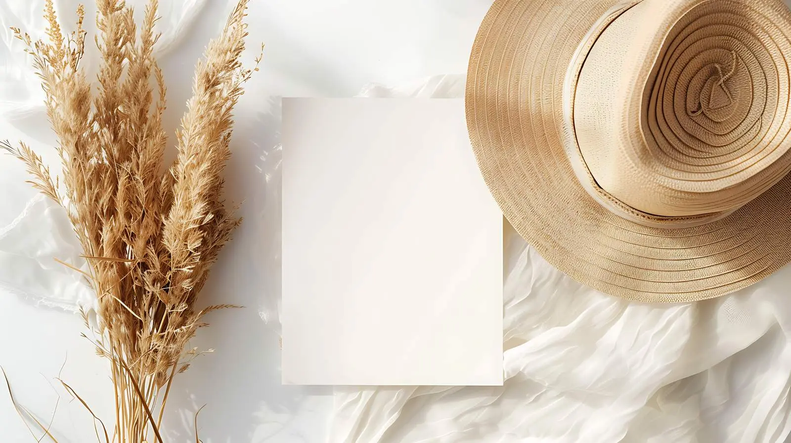 Blank Paper Sheet Cards with Straw Hat Mockup — free download from Dotvec