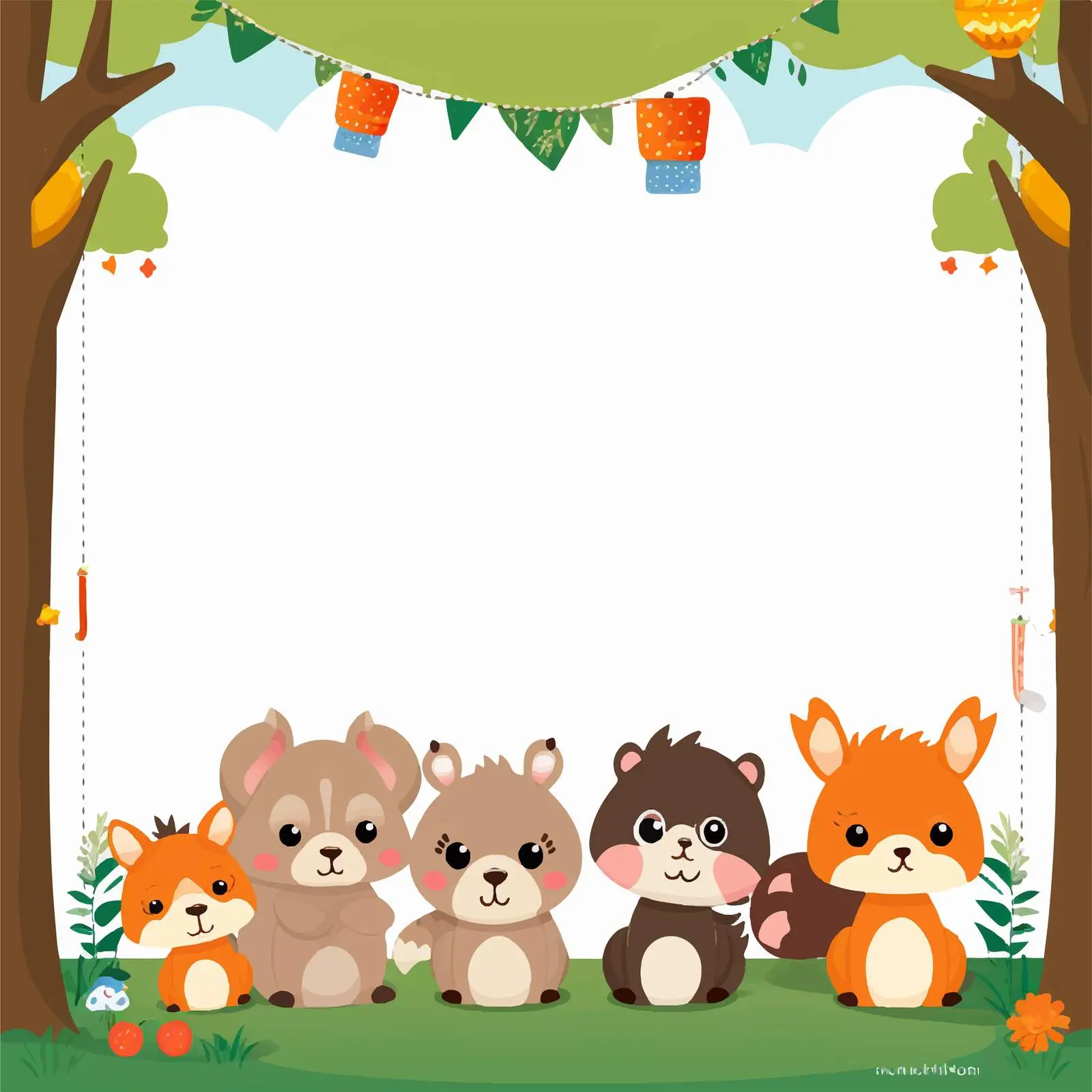 Cute Animal Party Theme Paper Template – free celebration invitation image from Dotvec
