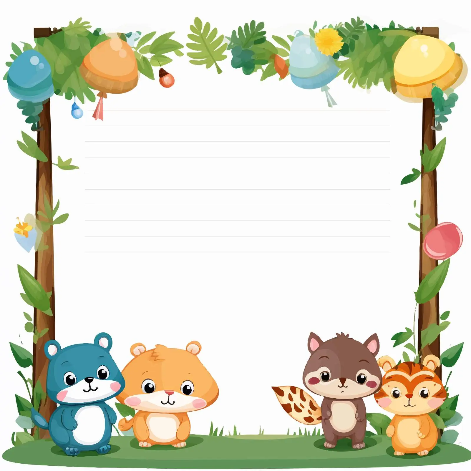 Cute Animal Party Theme Forest Background Vector — free download from Dotvec