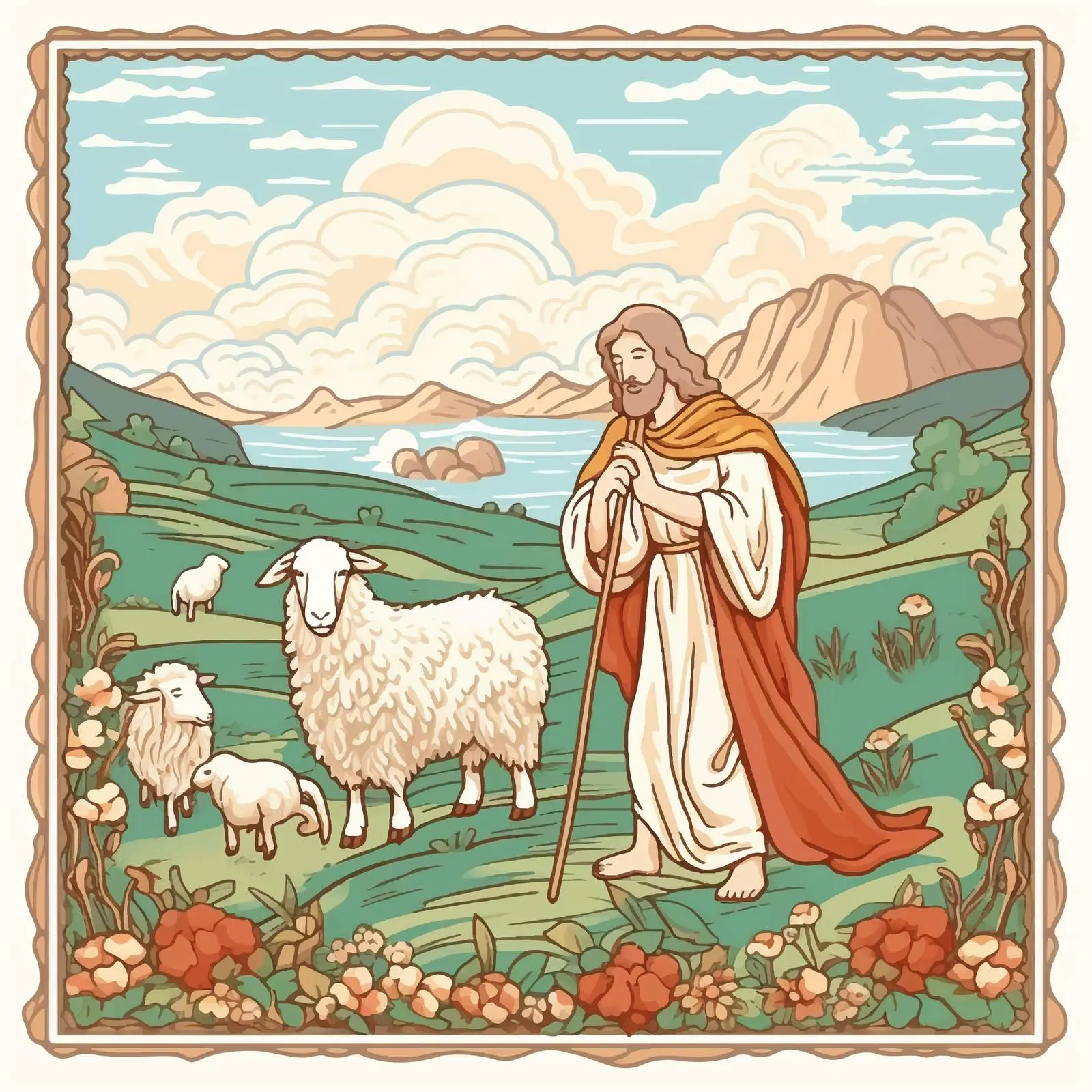 Lost Sheep Parable Tapestry Illustration — free download from Dotvec
