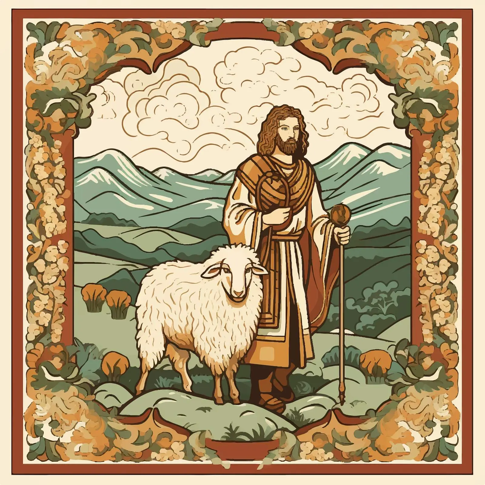 Medieval Tapestry Illustration of Lost Sheep Parable – free lesson image from Dotvec