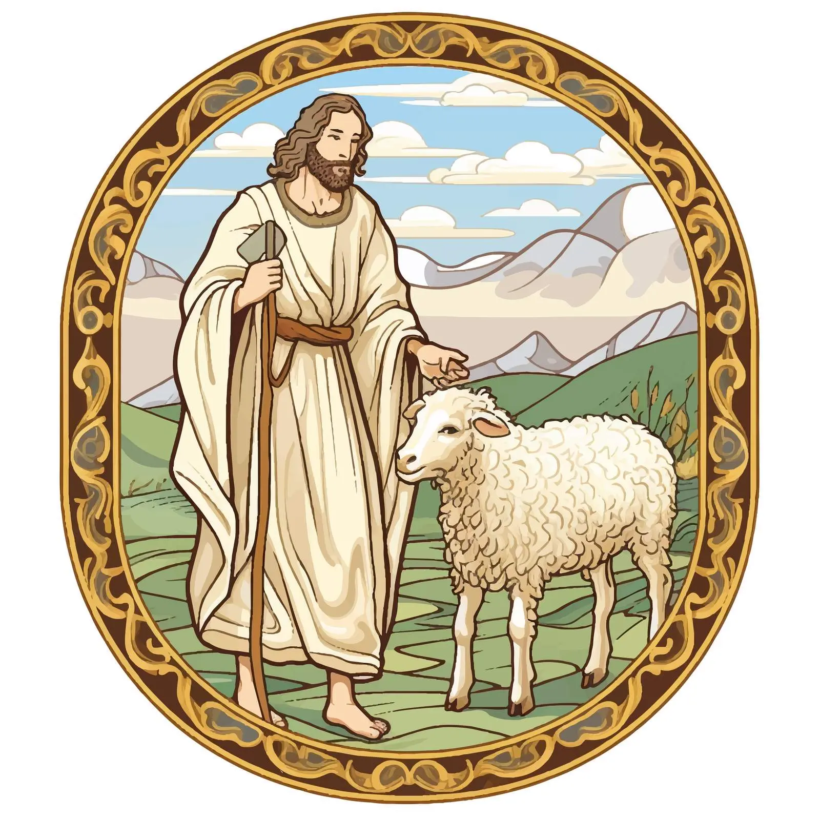 Lost Sheep Parable Medieval Tapestry Illustration — free download from Dotvec