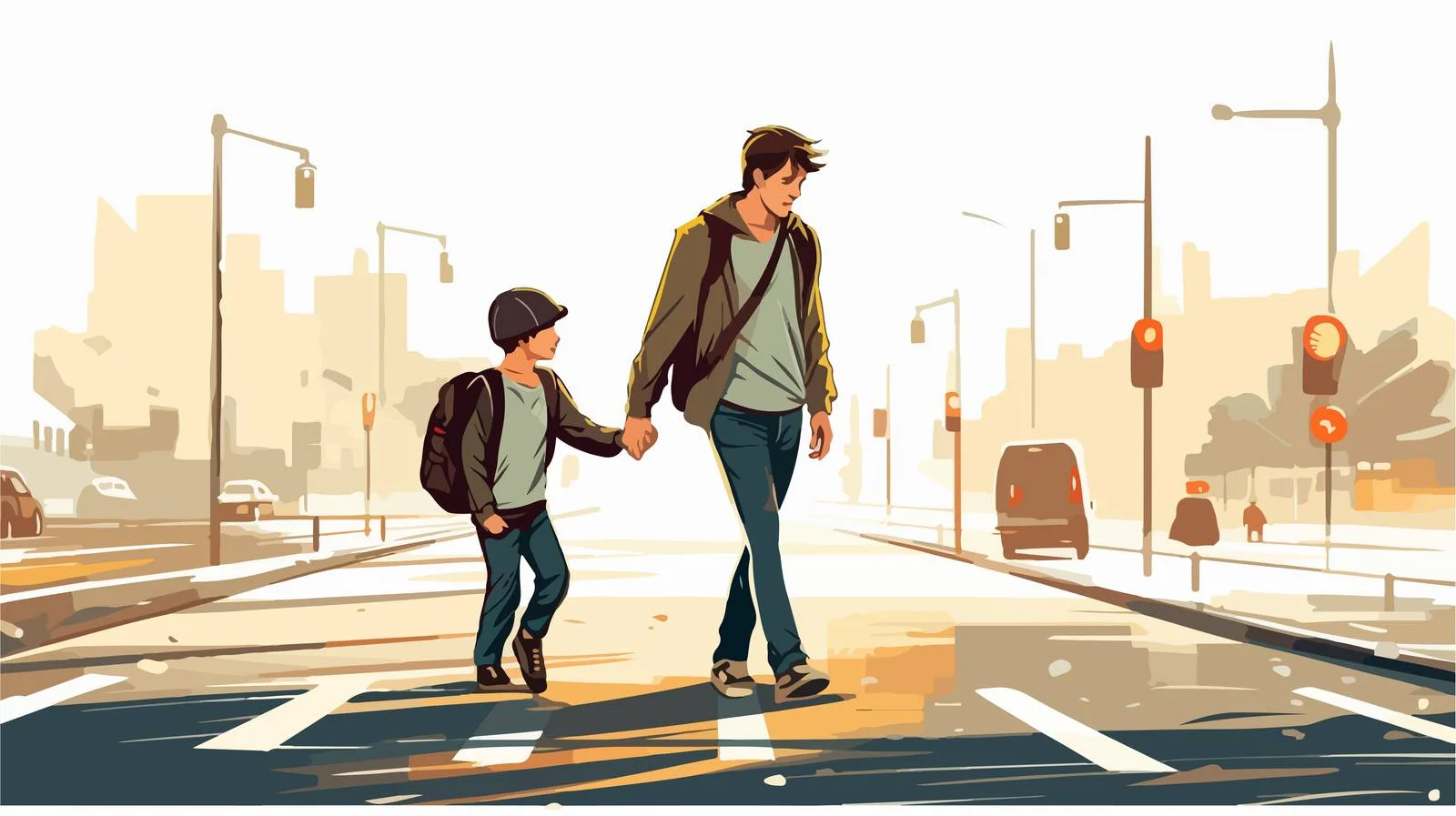 Parent and Child Crossing Road Illustration — free download from Dotvec