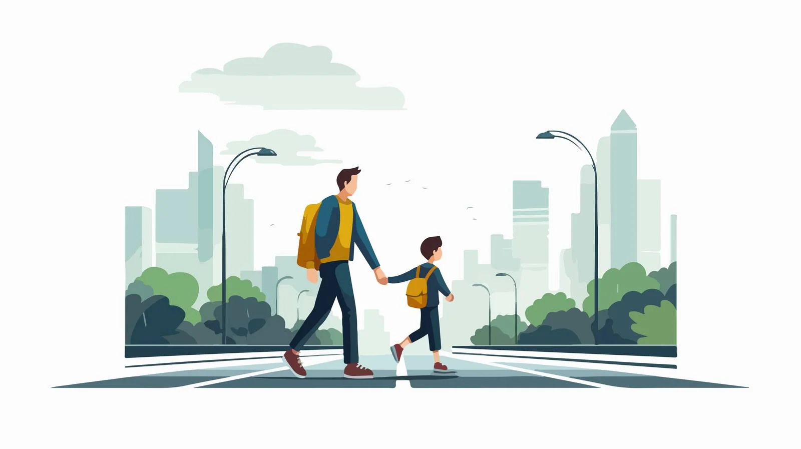 Parent & Child Cartoon Crossing Road — free download from Dotvec