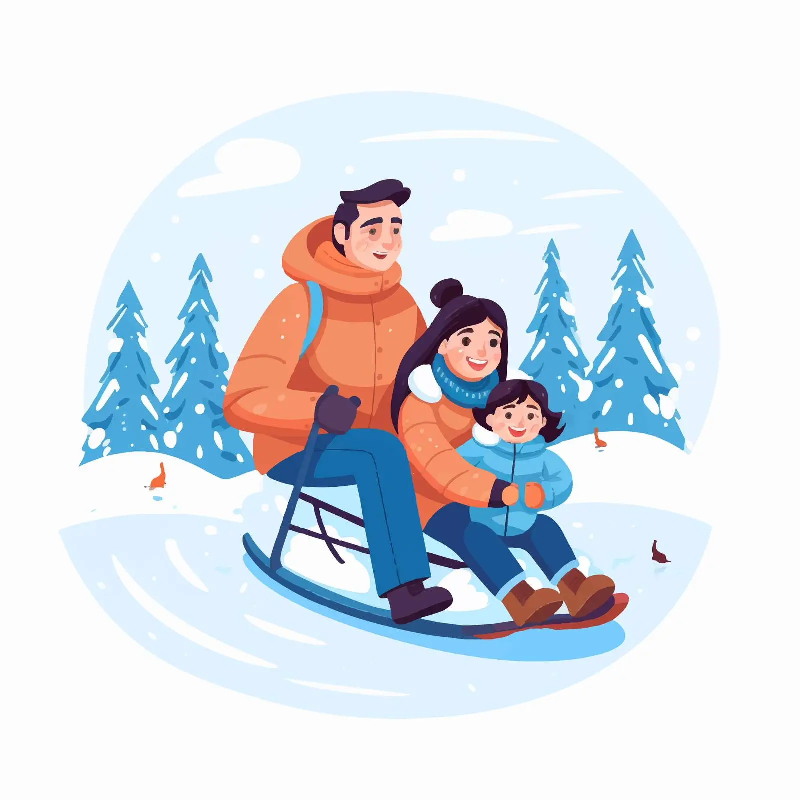 Family Sledding Together in Winter Fun — free download from Dotvec
