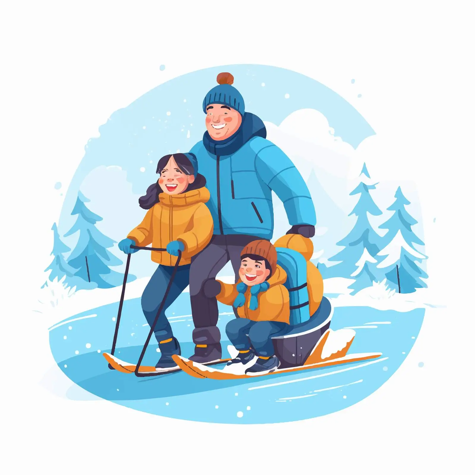 Family Sledding Together in Winter Fun — free download from Dotvec
