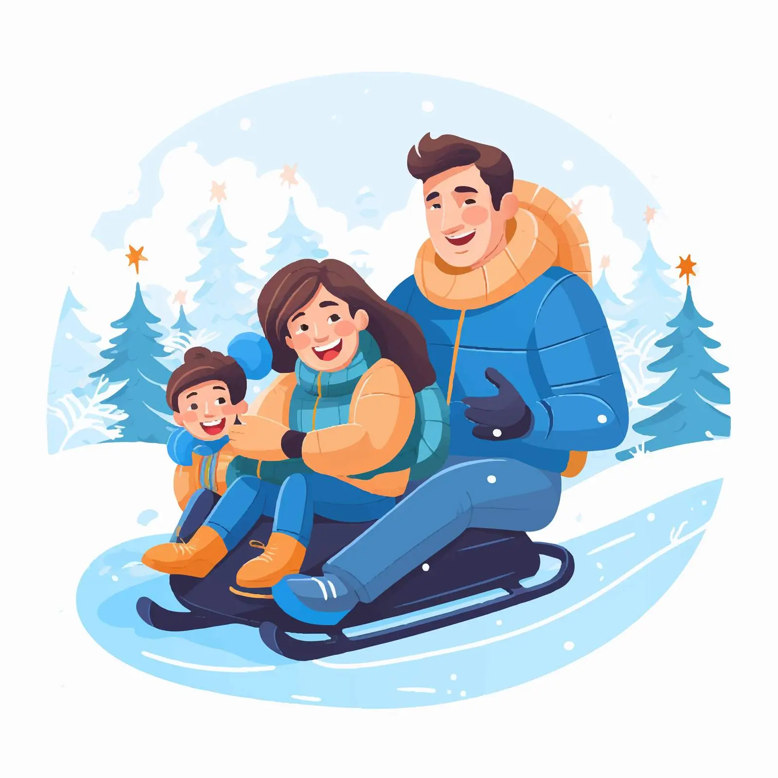 Family Sledding Together in Winter Fun — free download from Dotvec