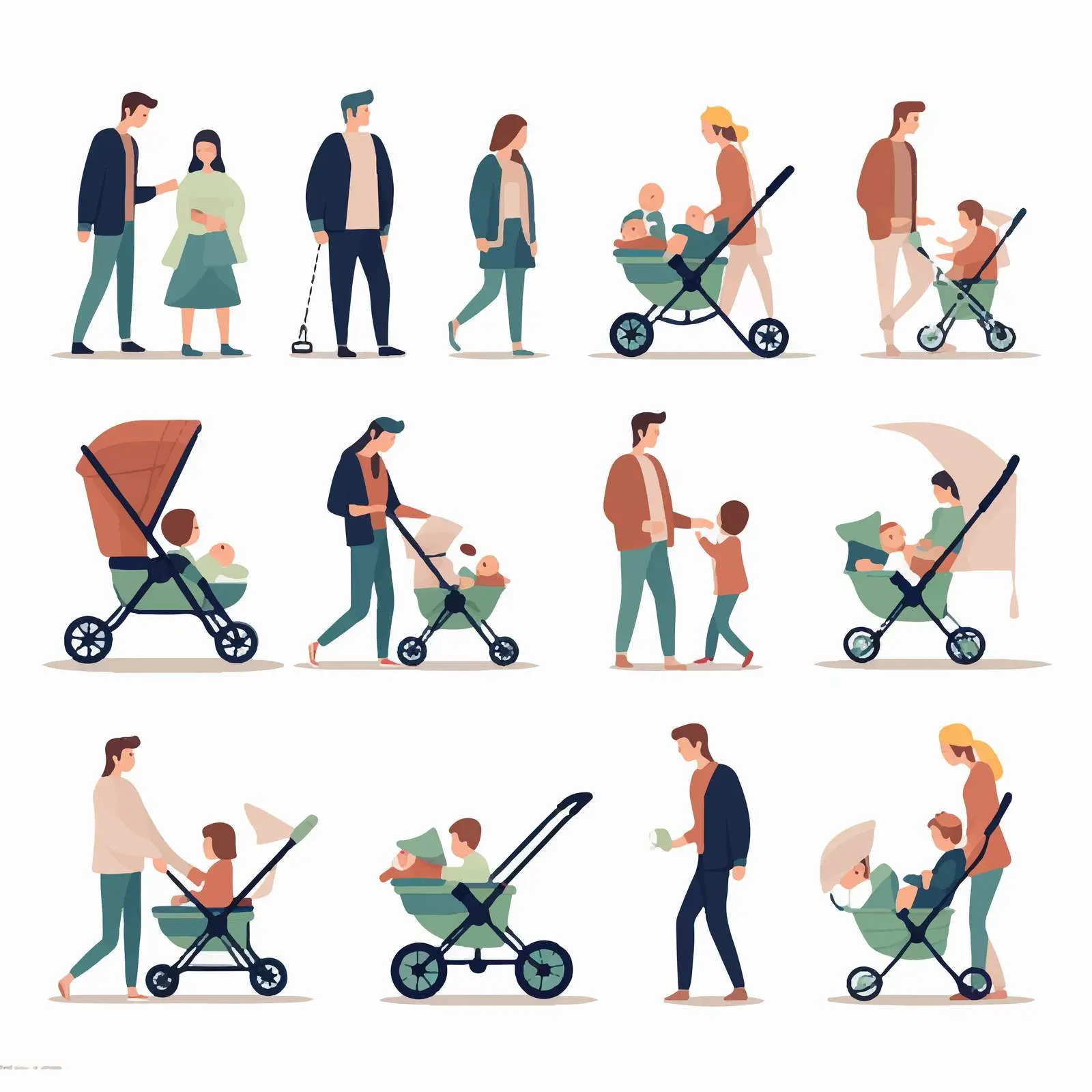 Parents with Babies in Prams Set — free download from Dotvec