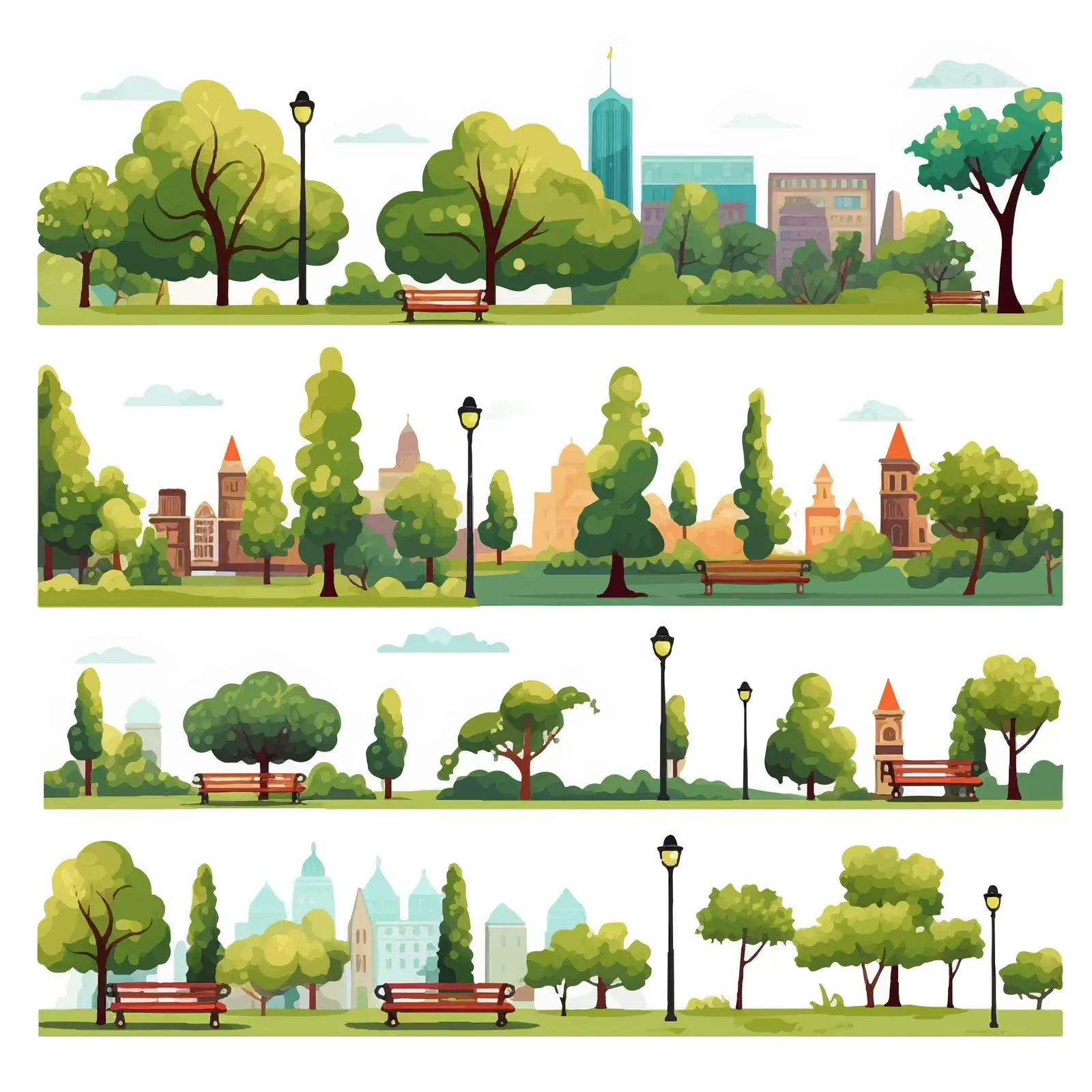 Cartoon Park Landscape Vector Illustration Set — free download from Dotvec