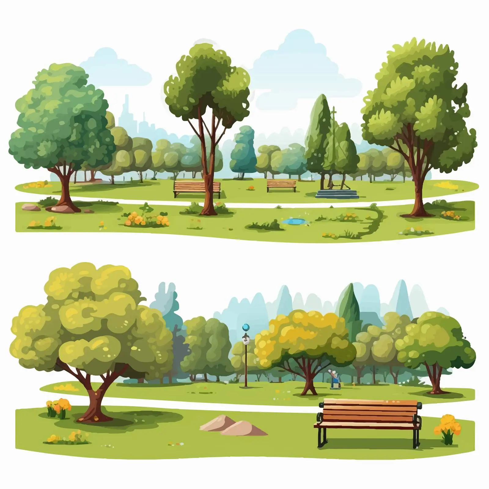 Cartoon Park Landscape Vector Illustration – free bench image from Dotvec