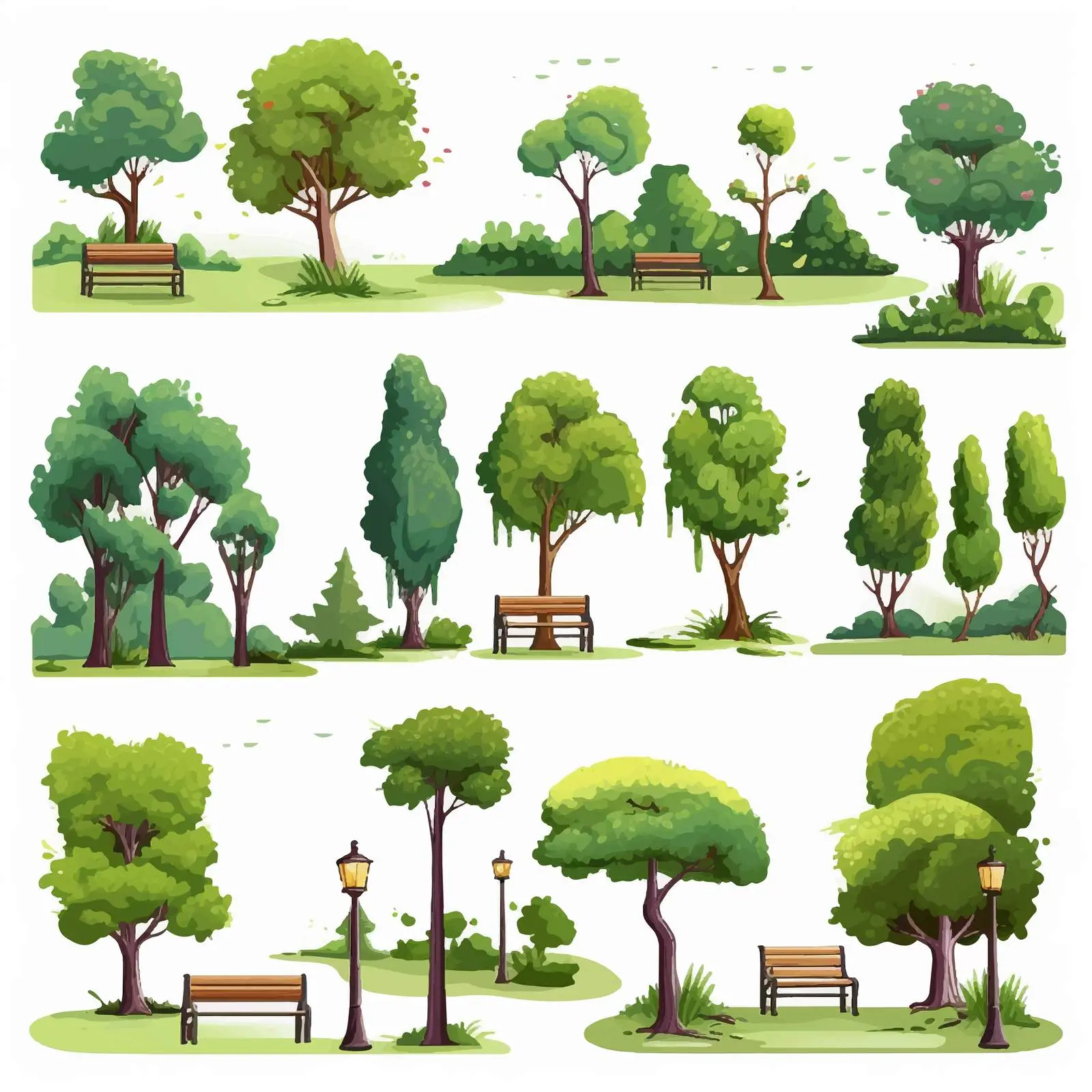 Cartoon Vector Park Landscape Scenes Set – free bench image from Dotvec
