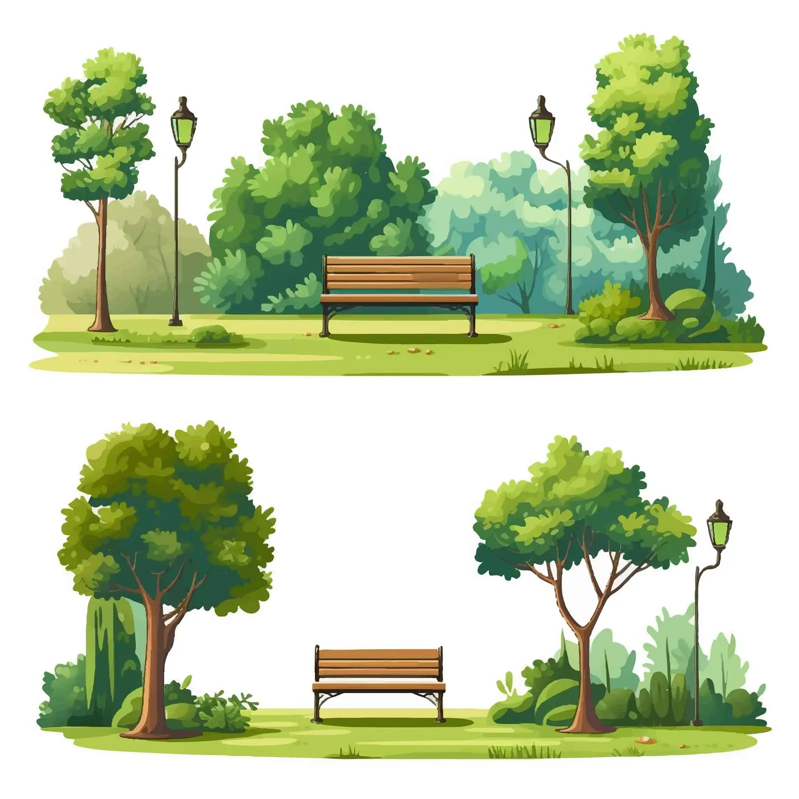 Cartoon Park Landscape Vector Illustration Set — free download from Dotvec