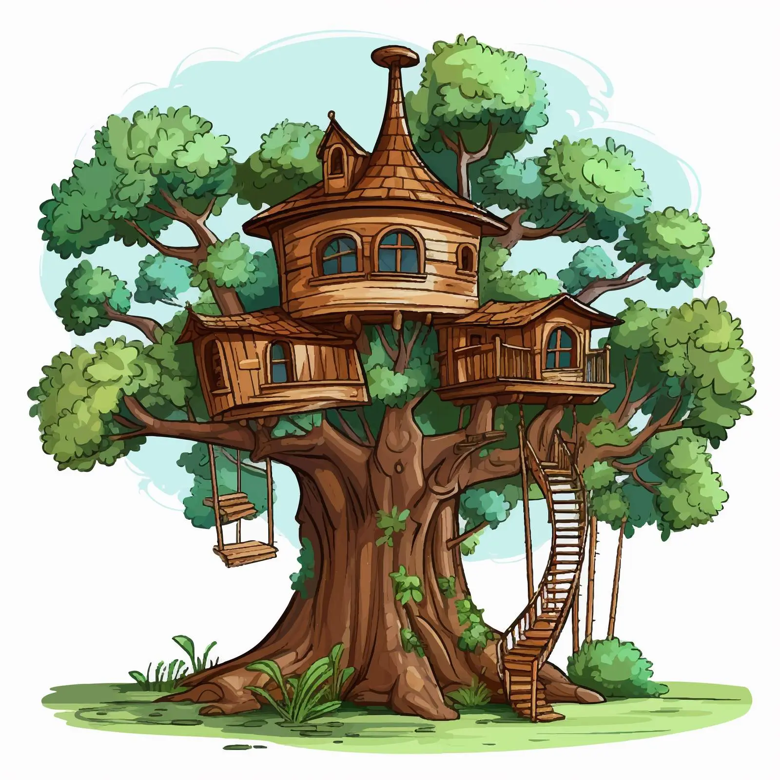 Leafy Park Scene with Tree House Vector — free download from Dotvec