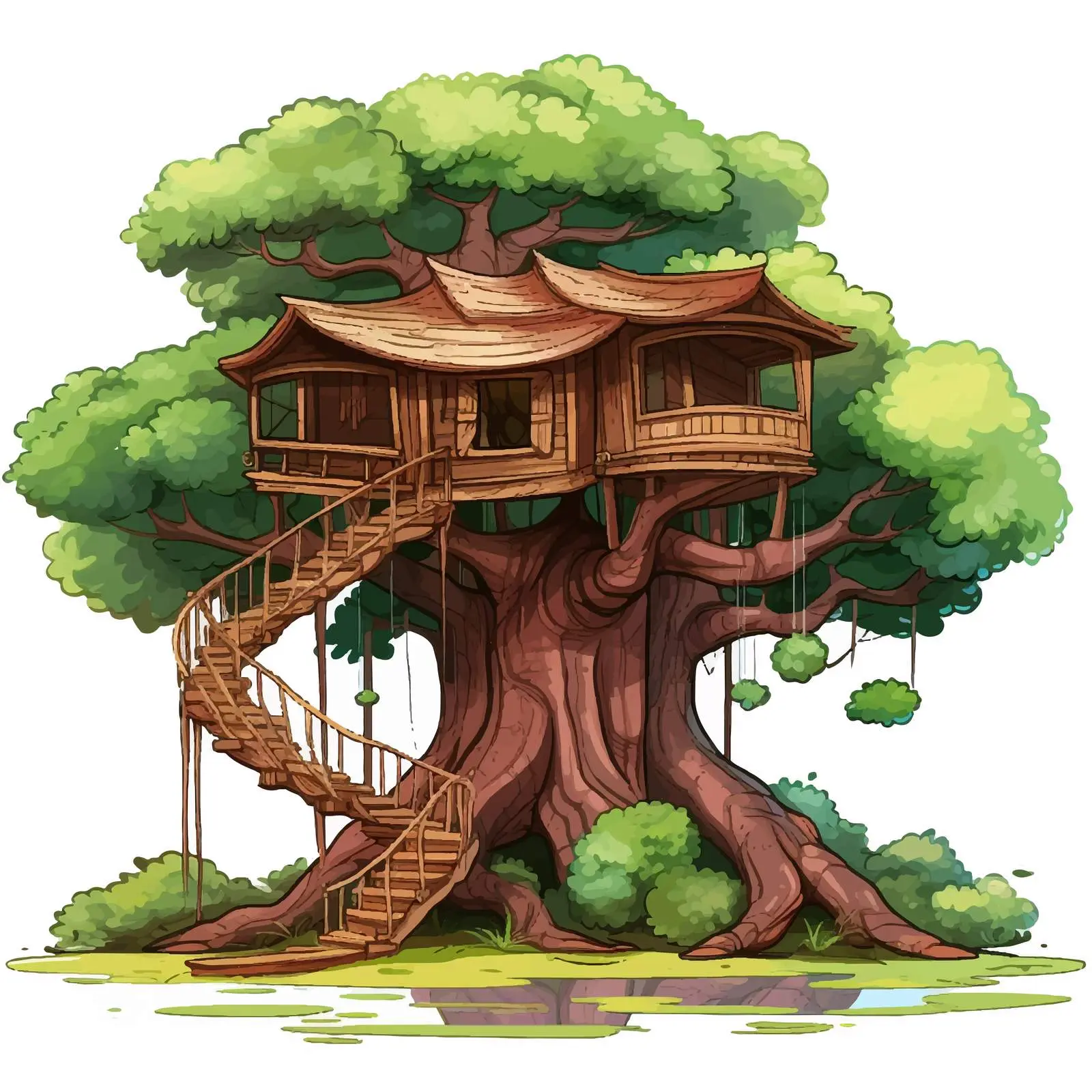 Tree House in Outdoor Park Illustration — free download from Dotvec