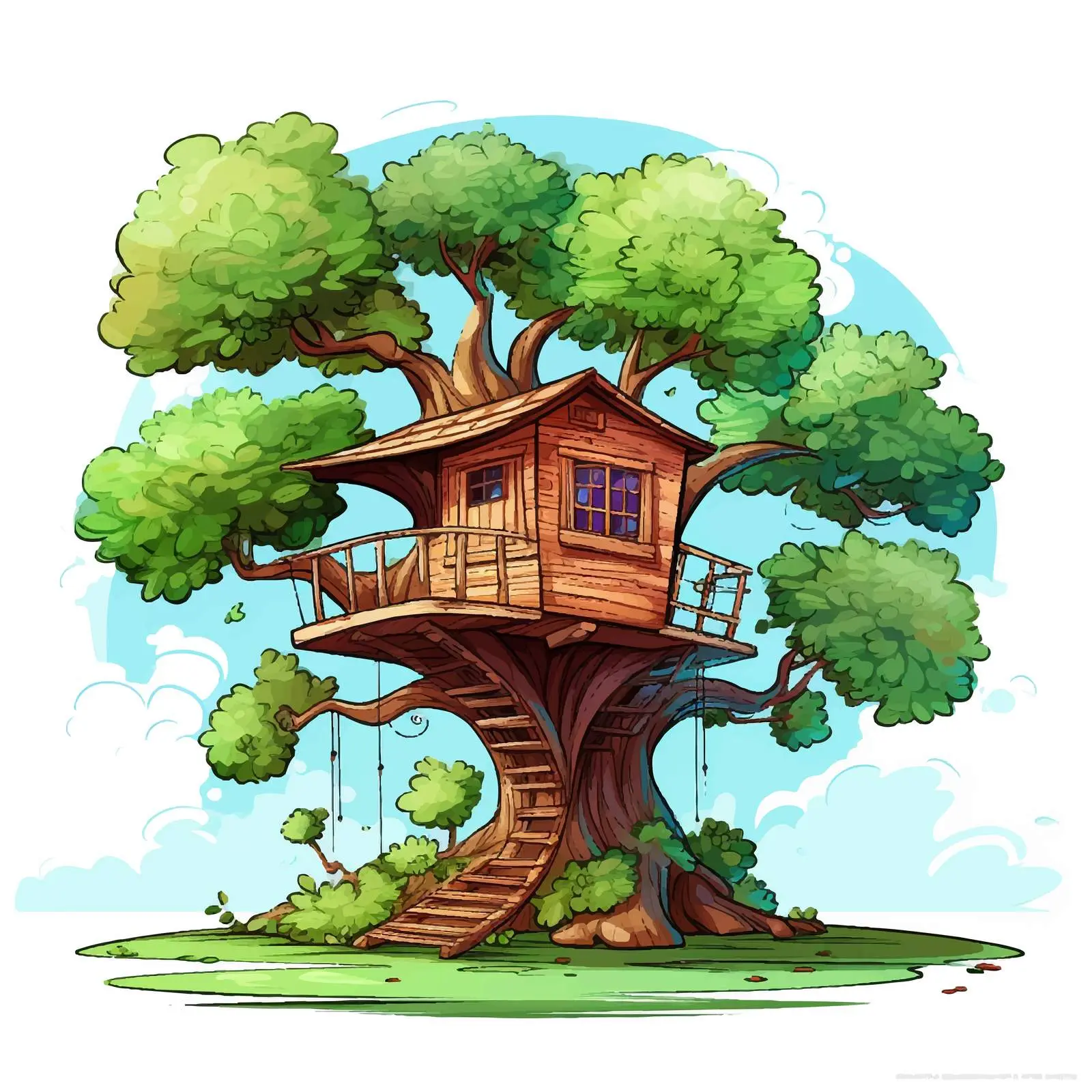Outdoor Park Scene with Tree House Illustration — free download from Dotvec