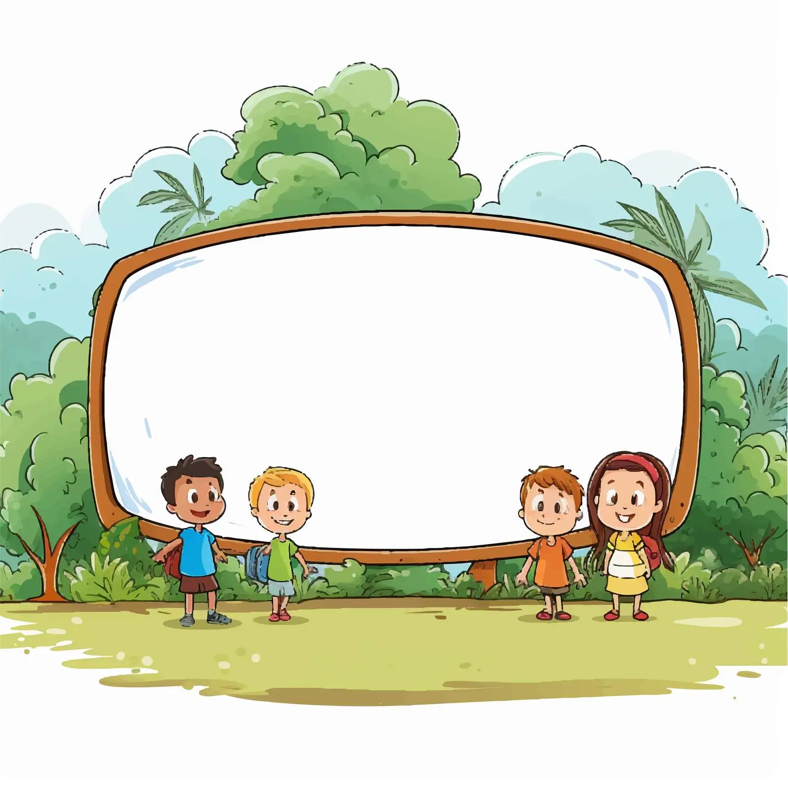 Kids Playing in Park with Wooden Board Sign — free download from Dotvec