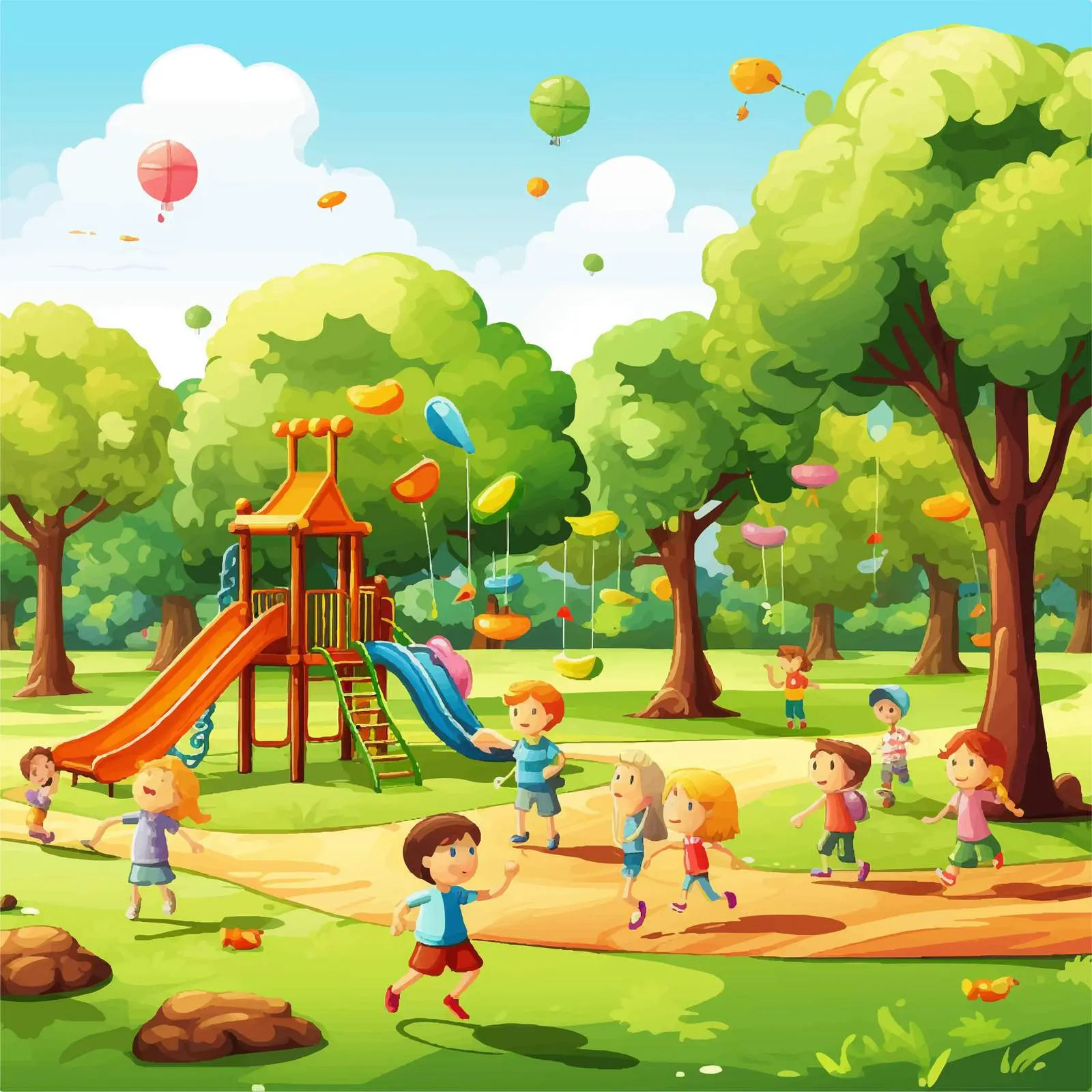 Children Playing in a Park Illustration — free download from Dotvec