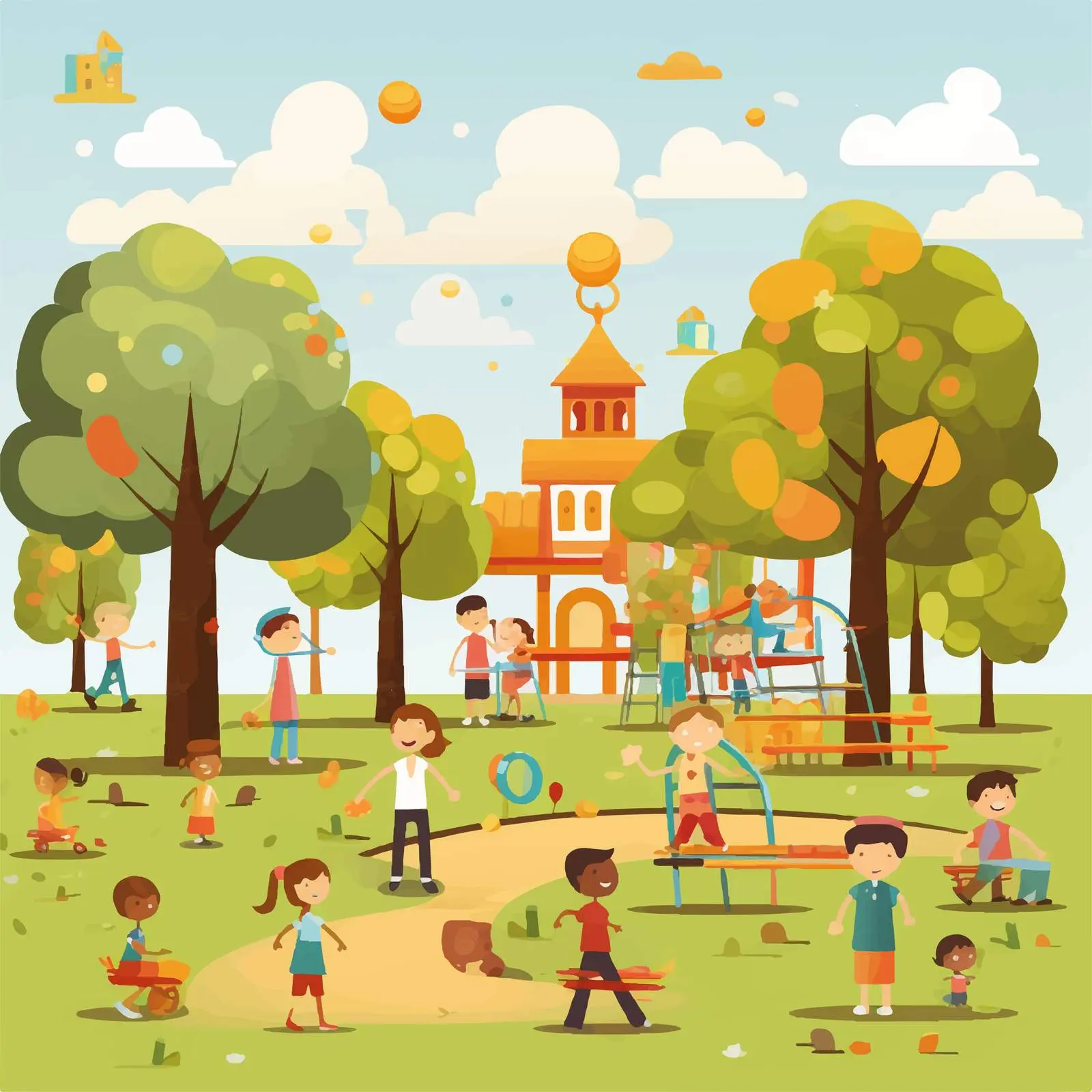 Children Playing in Park Vector Illustration — free download from Dotvec