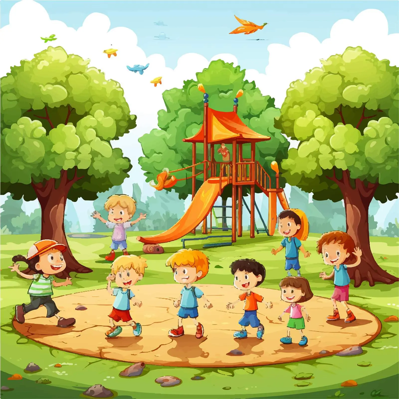 Children Playing in a Park Scene Illustration — free download from Dotvec