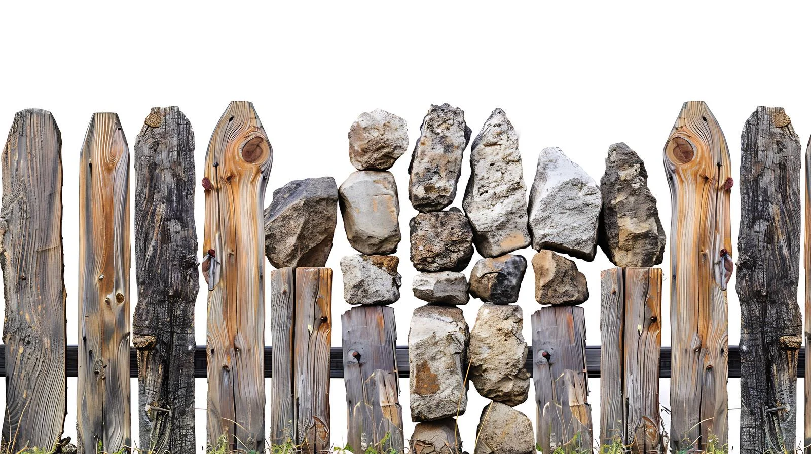 Stone and Wood Fence Section Detail — free download from Dotvec